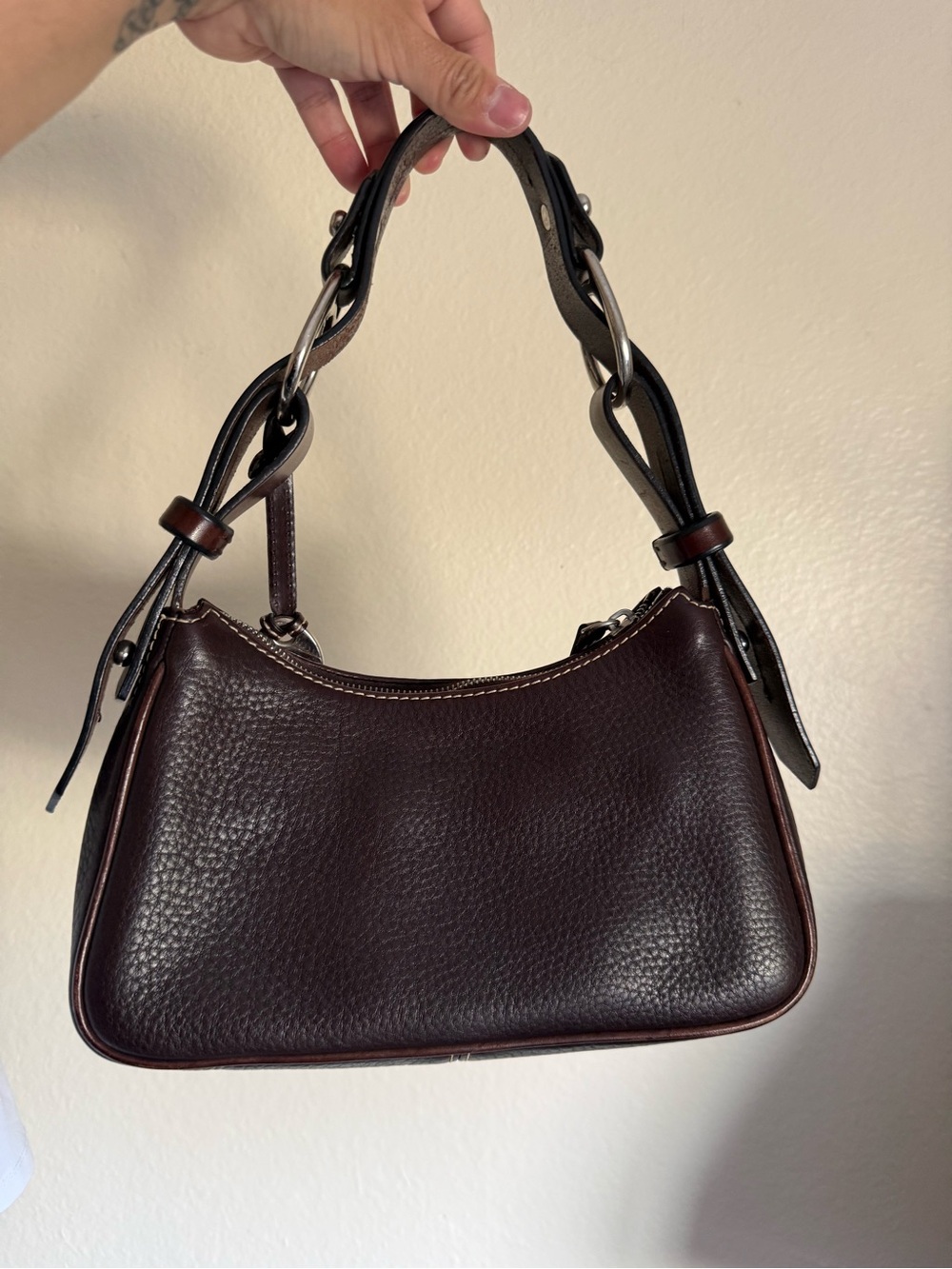 Vintage small Dooney & Bourke Dark Brown Pebbled Leather Shoulder Bag - Picture 2 of 8